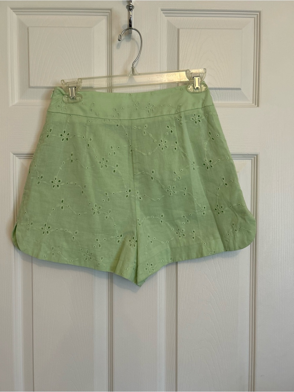 Zara Light Green Eyelet High-Waist Shorts